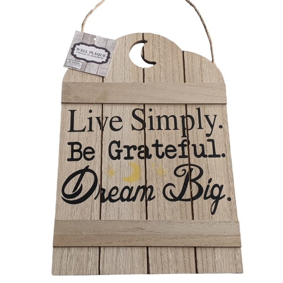 🔖 NWT! Hanging Wall Plaque - Live Simply. Be Grateful. Dream Big. - Picture 2 of 9